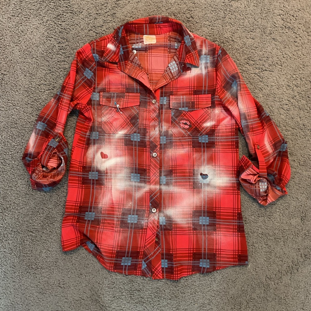 Buttercup Vintage Red Plaid Distressed Poly Shirt Button-Up Top Thrashed Y2K, L